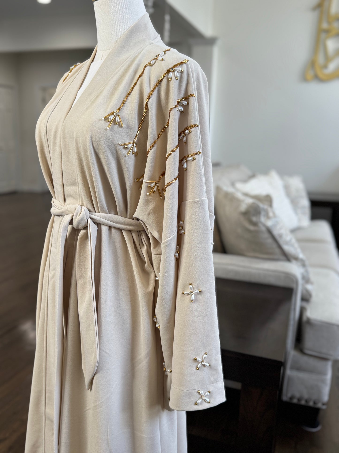 Pearls Beaded Butterfly Open Abaya