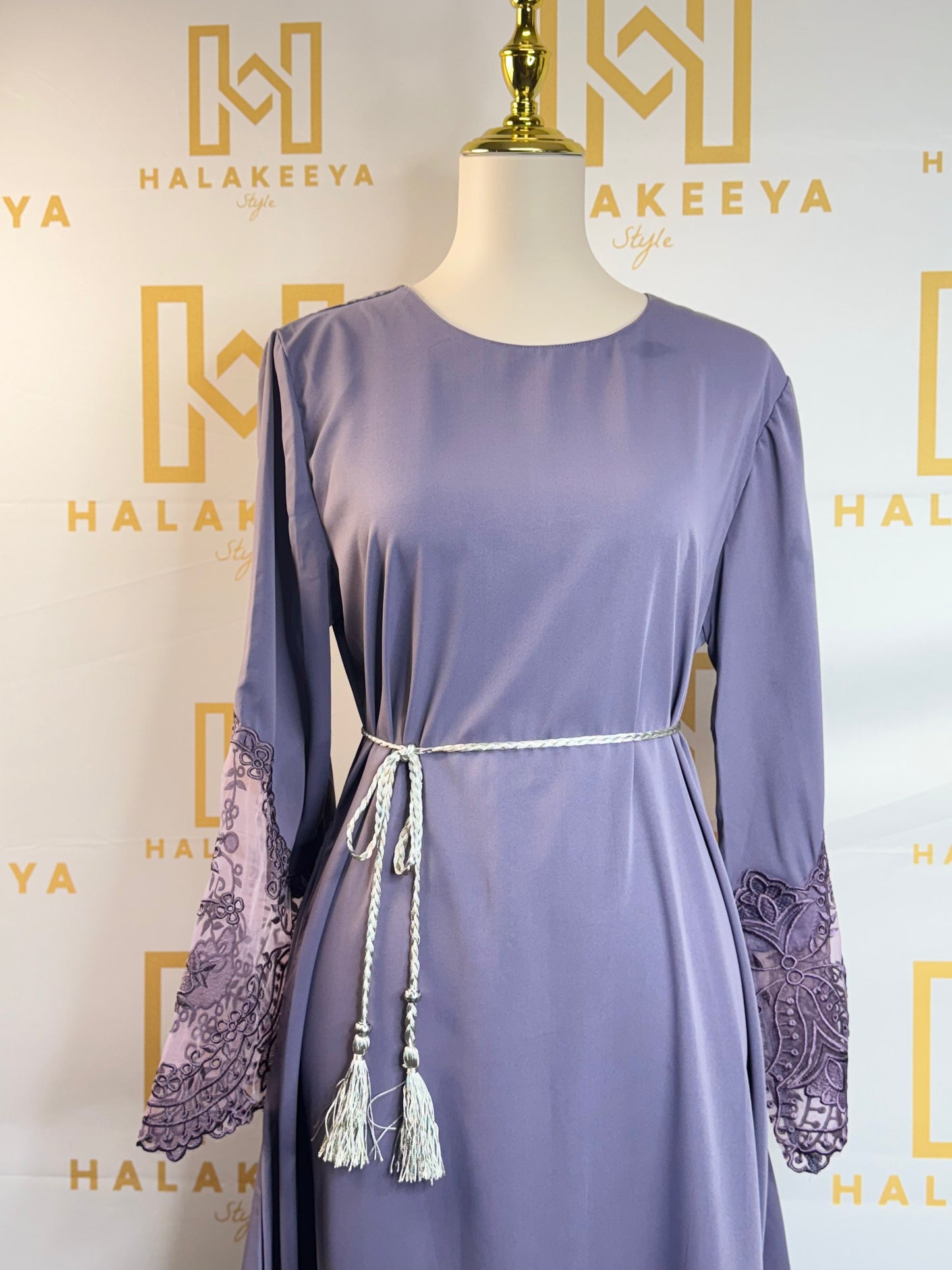 Embroidery Lace Solid Color Nida Abaya Dress