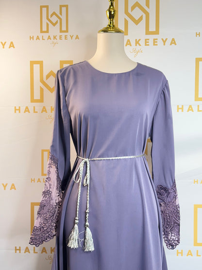 Embroidery Lace Solid Color Nida Abaya Dress
