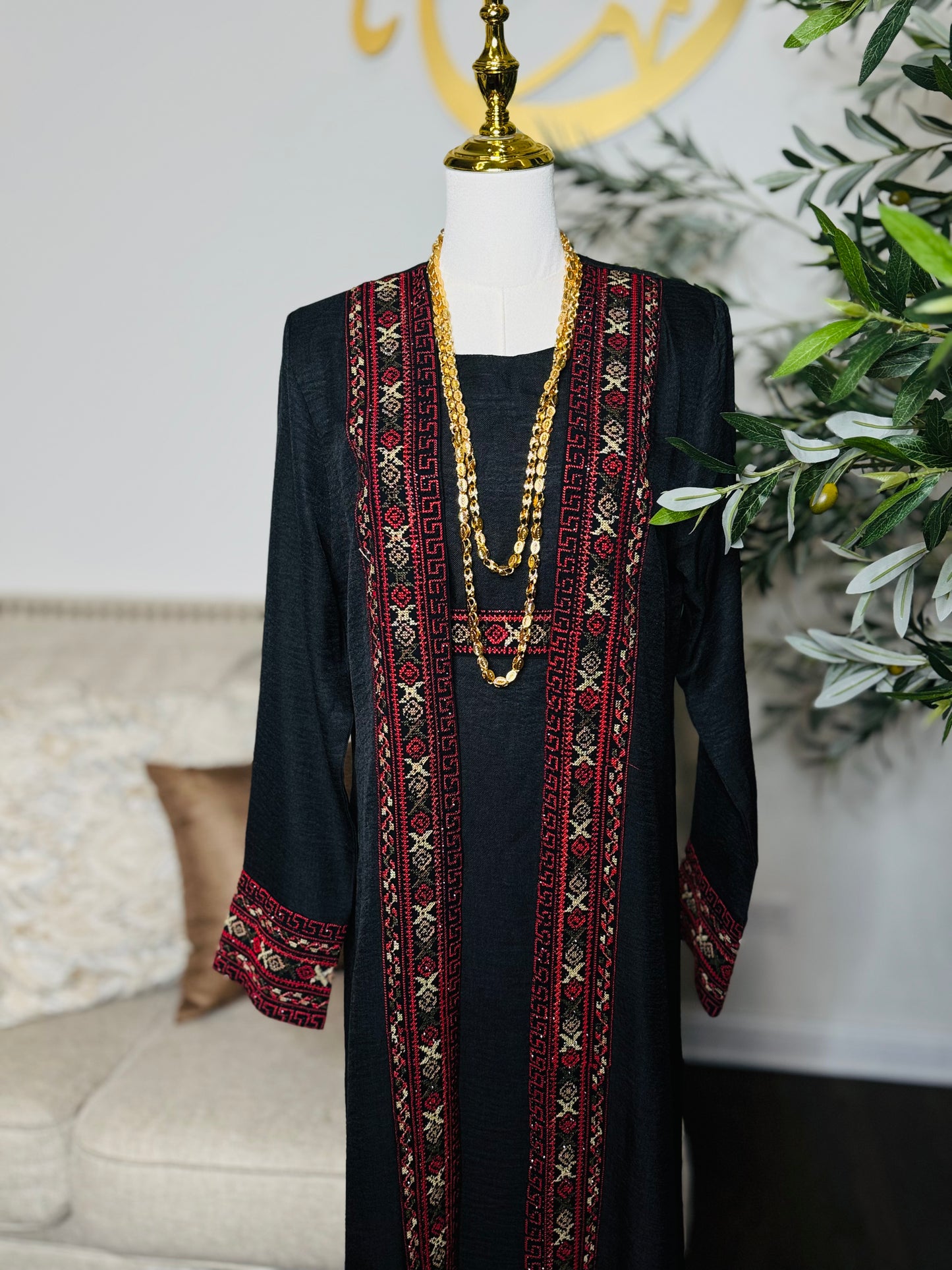 3 pcs Palestinian traditional embroidered tatreez open abaya Thobe