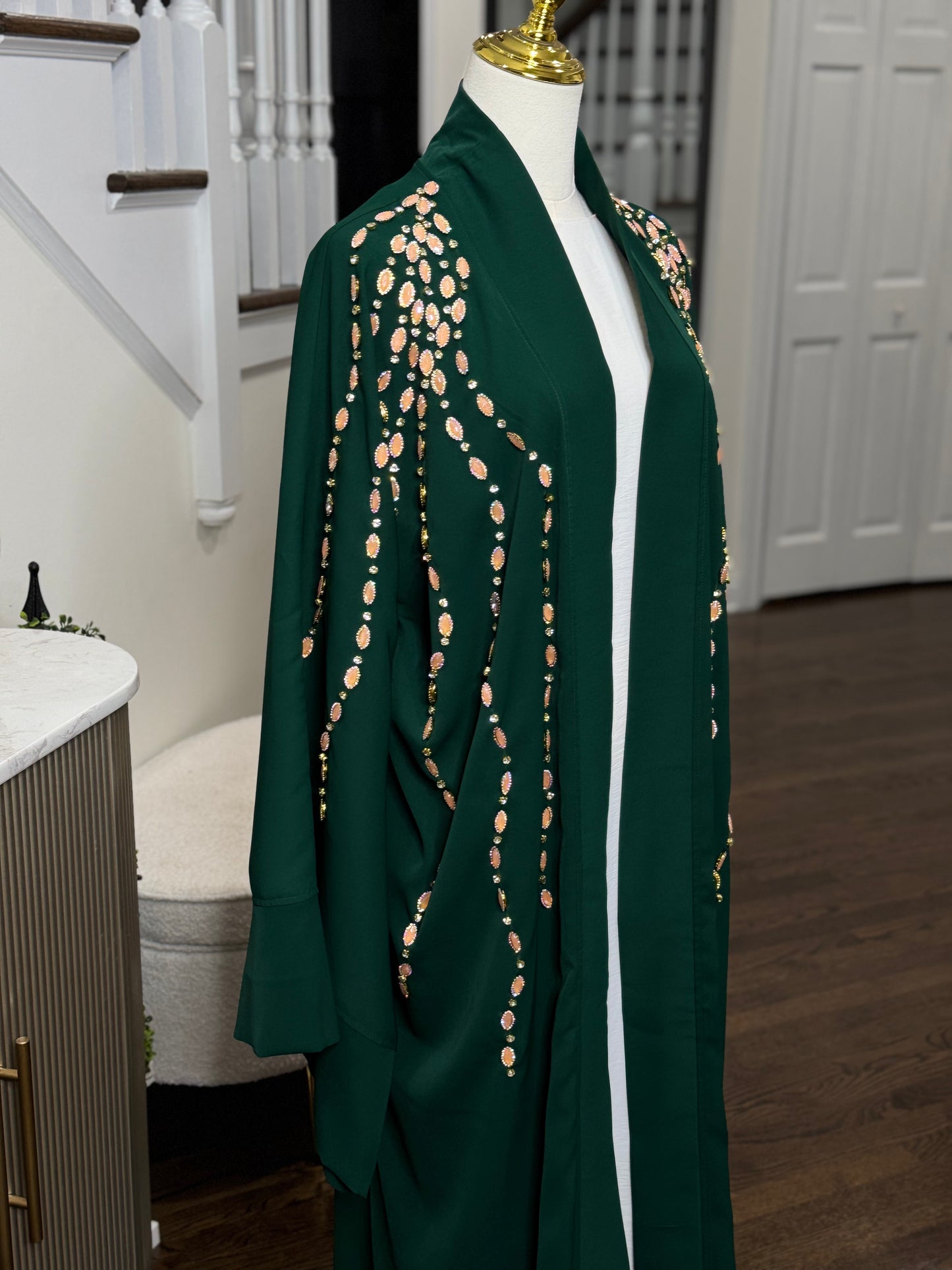 Embellished Open Abaya With Handwork Glass Beads wide Sleeves