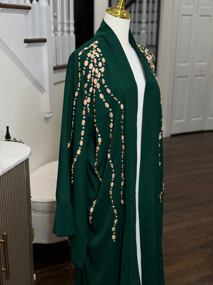 Embellished Open Abaya With Handwork Glass Beads wide Sleeves