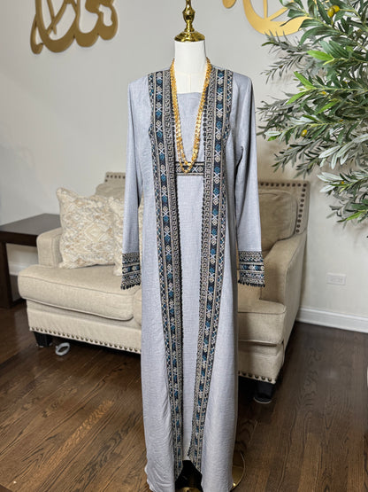 3 pcs Palestinian traditional embroidered tatreez open abaya Thobe