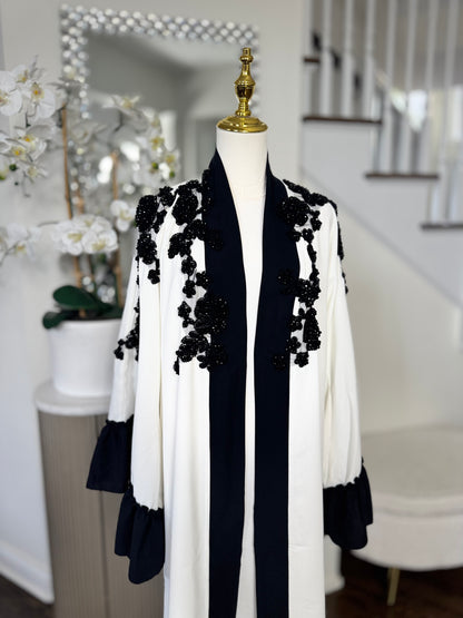 Handwork Beaded Chest and Shoulders open Abaya