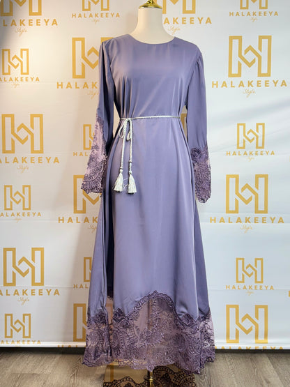 Embroidery Lace Solid Color Nida Abaya Dress