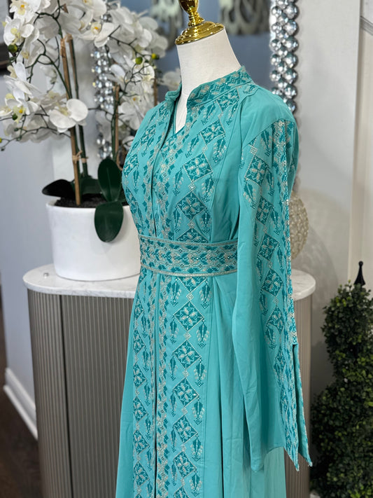 3 Pcs turquoise Tatreez Embroidered Thobe