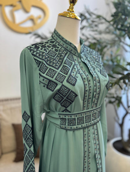 3 pcs Palestinian traditional embroidered tatreez open abaya Thobe