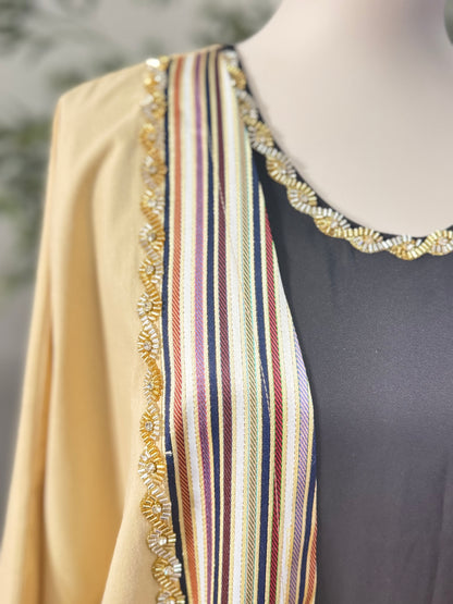 Butterfly oversized Crystal Beaded Modest traditional fabric shamigh Bisht Abaya set Bisht
