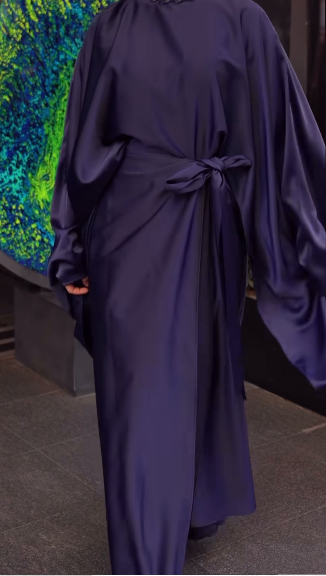 Satin Wide Sleeves Butterfly Waist Tie Wrap Skirt Set