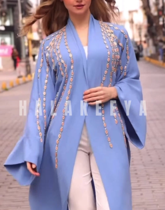 Embellished Open Abaya With Handwork Glass Beads wide Sleeves