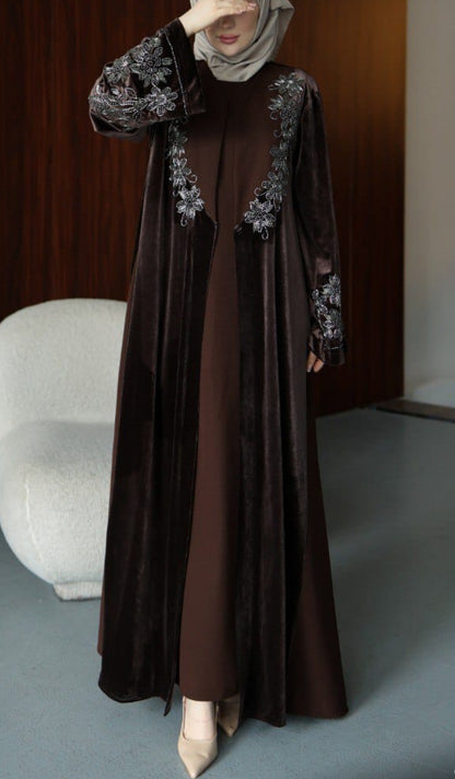Velvet Beaded A Line Abaya set