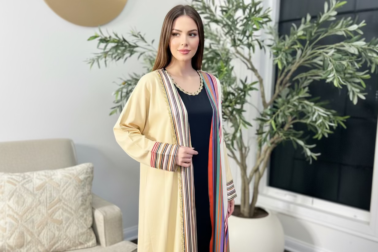Butterfly oversized Crystal Beaded Modest traditional fabric shamigh Bisht Abaya set Bisht
