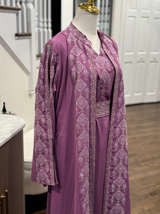 3 Pcs Purple Tatreez Embroidered Thobe