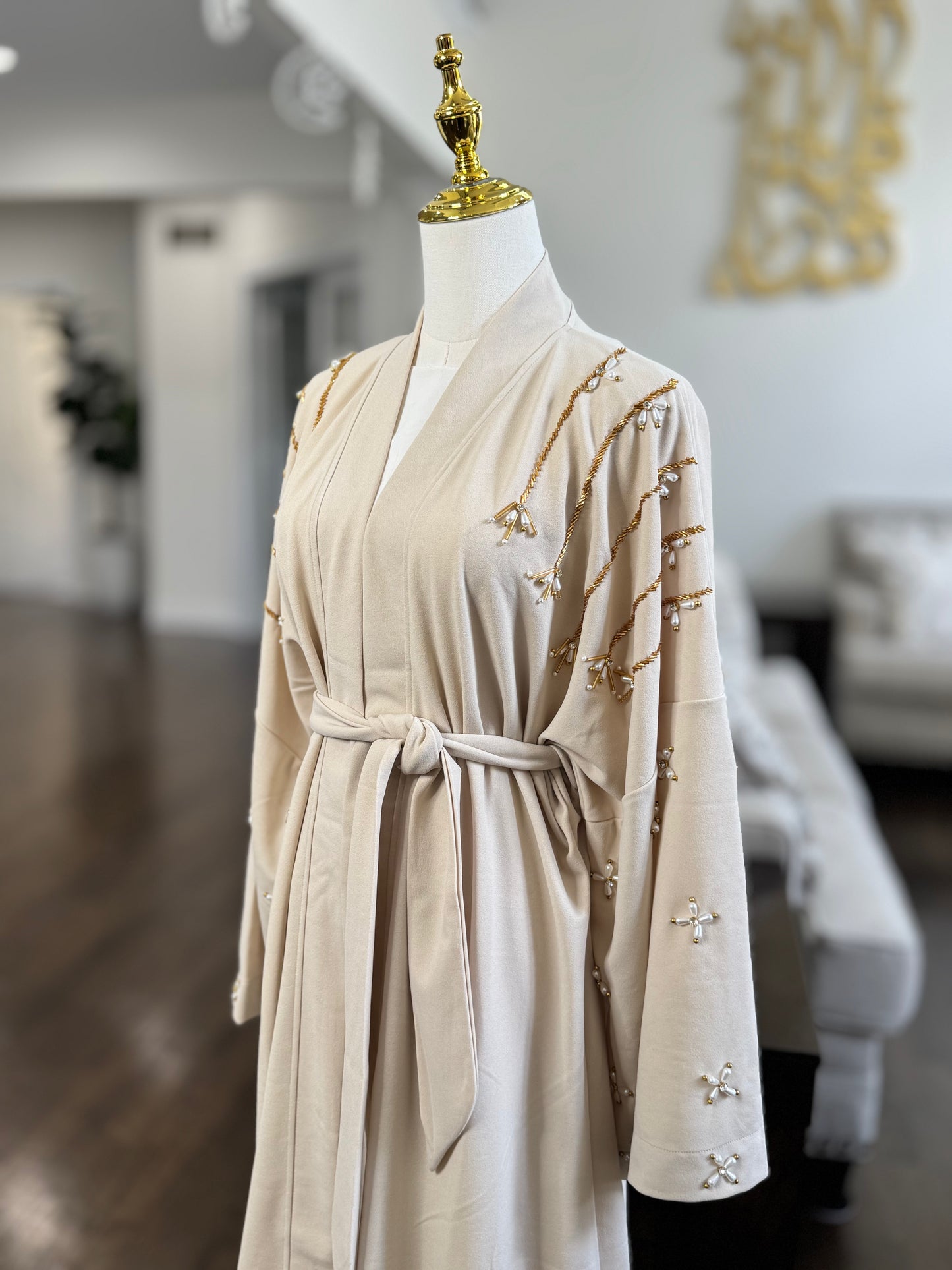 Pearls Beaded Butterfly Open Abaya