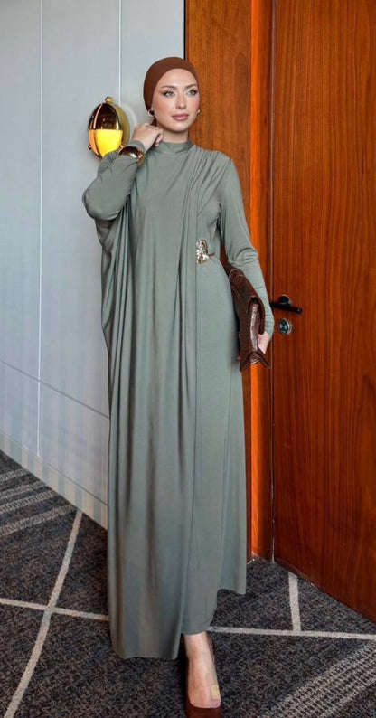 Elegant Draped Lycra Maxi Dress with Statement Belt