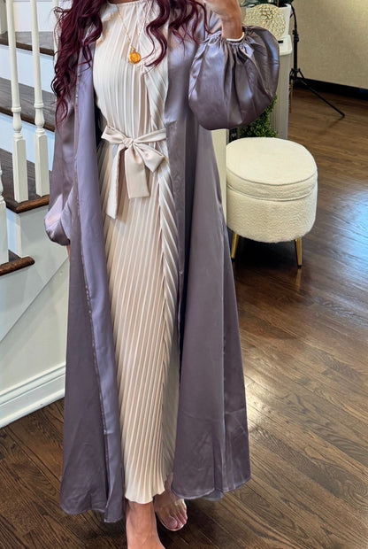 Satin Kimono Cardigan Bubble Sleeves Abaya