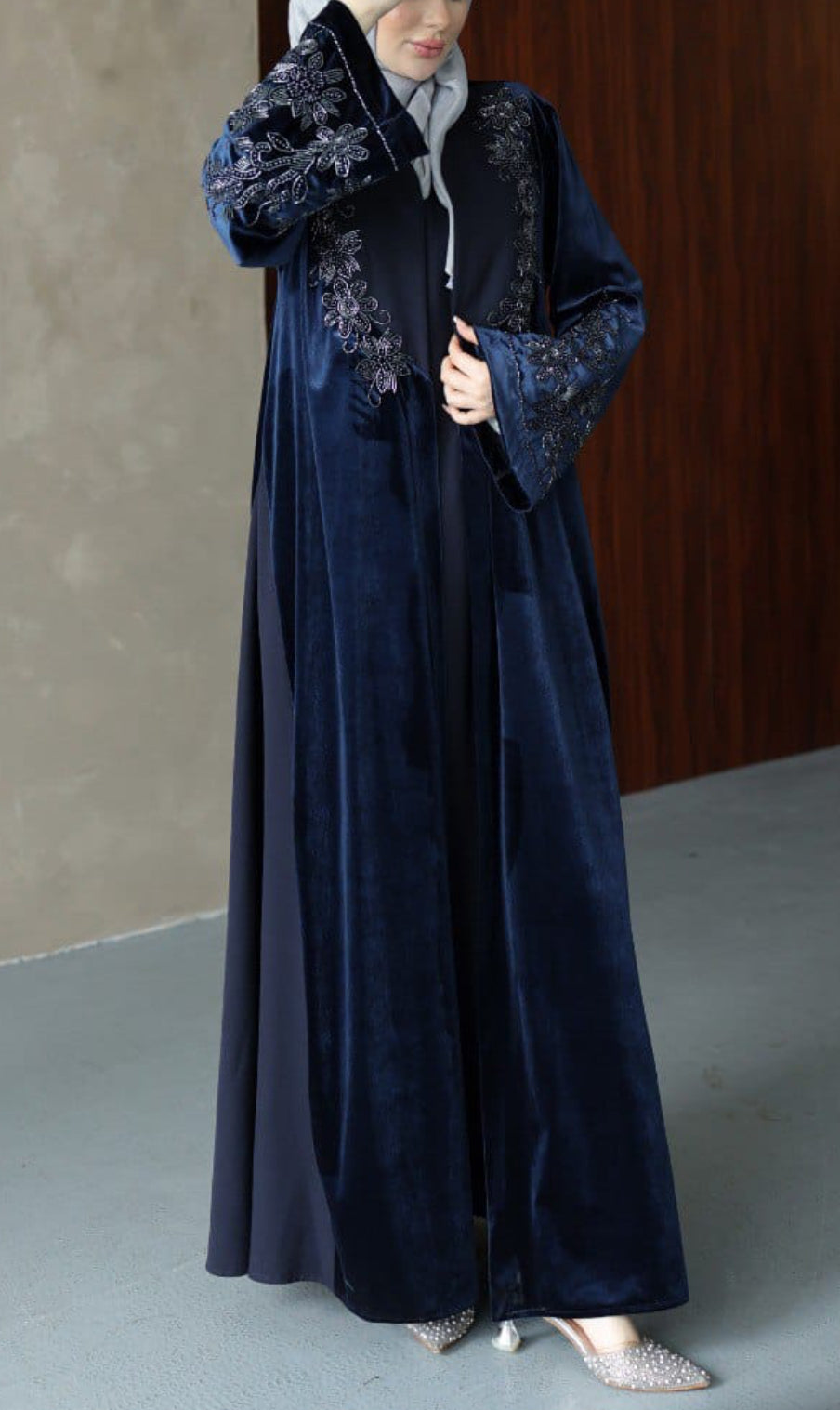 Velvet Beaded A Line Abaya set