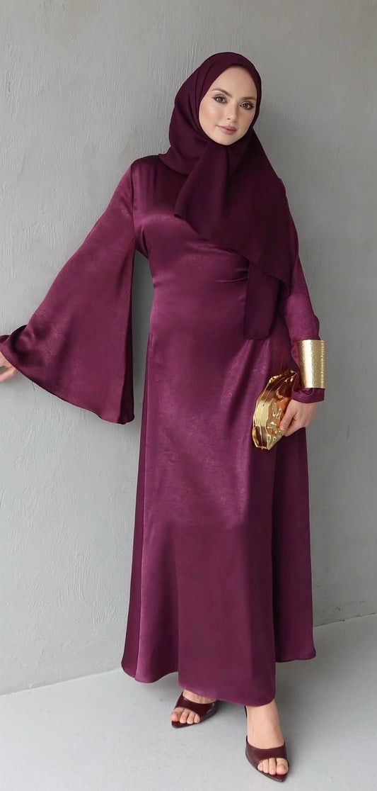 Soft Satin Dress Wide Bell Sleeves