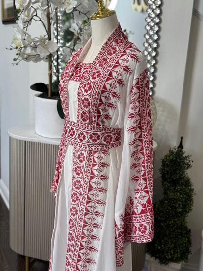 3 Pcs Palestinian Embroidered Tatreez Open Abaya Thobe