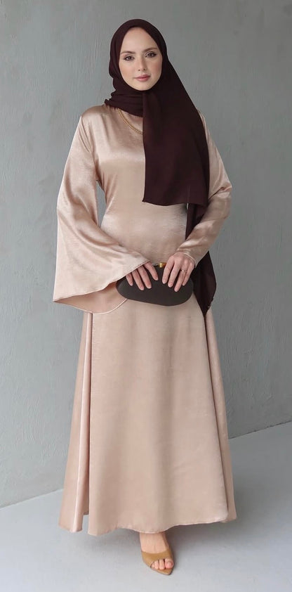 Soft Satin Dress Wide Bell Sleeves