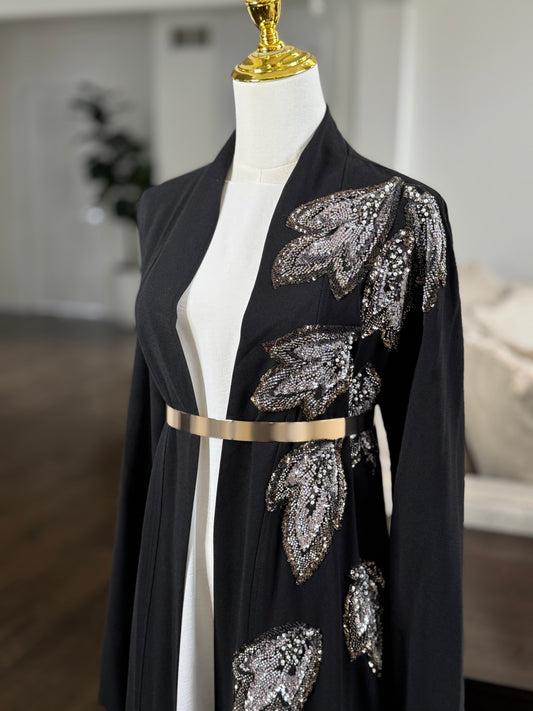 One Sides Beaded Open Abaya