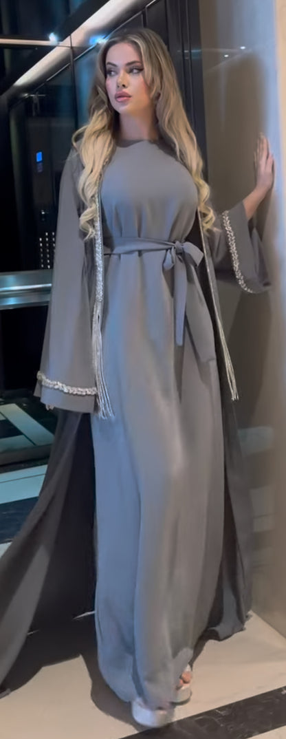 luxury 3-piece embellished crystal abaya