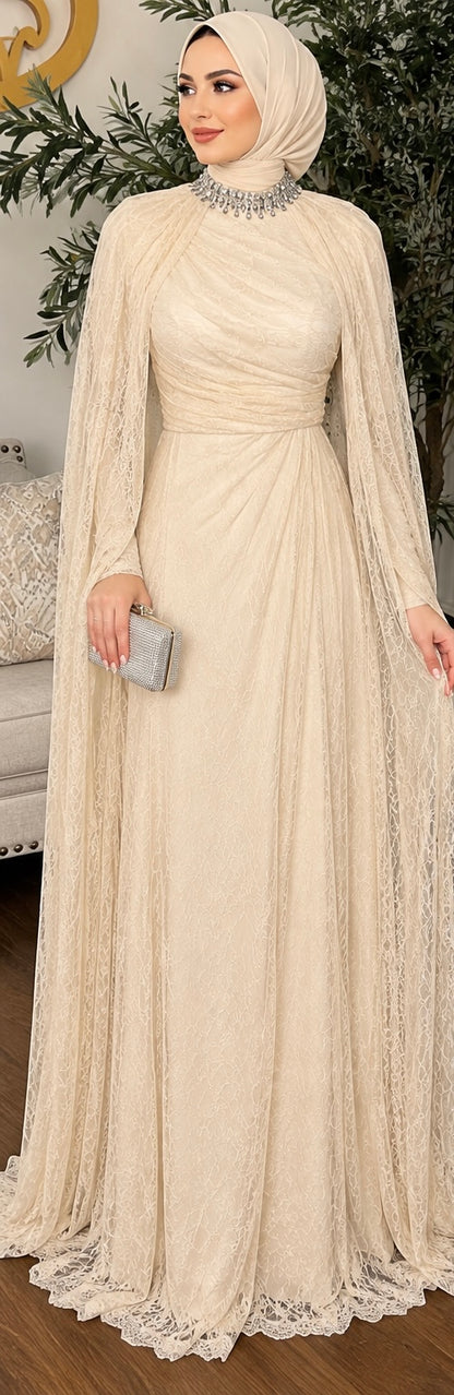 Crystal Grace Gown Turtle neck Lace Evening Dress