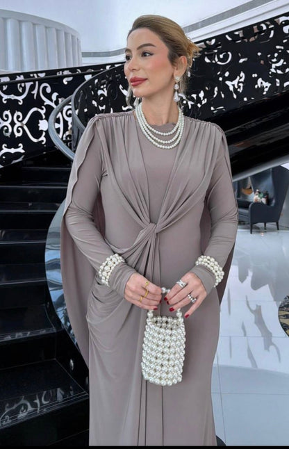 Elegant Draped Lycra Evening Dress with Metallic Accent