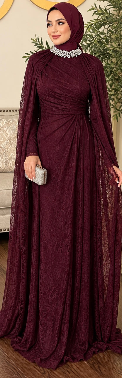 Crystal Grace Gown Turtle neck Lace Evening Dress