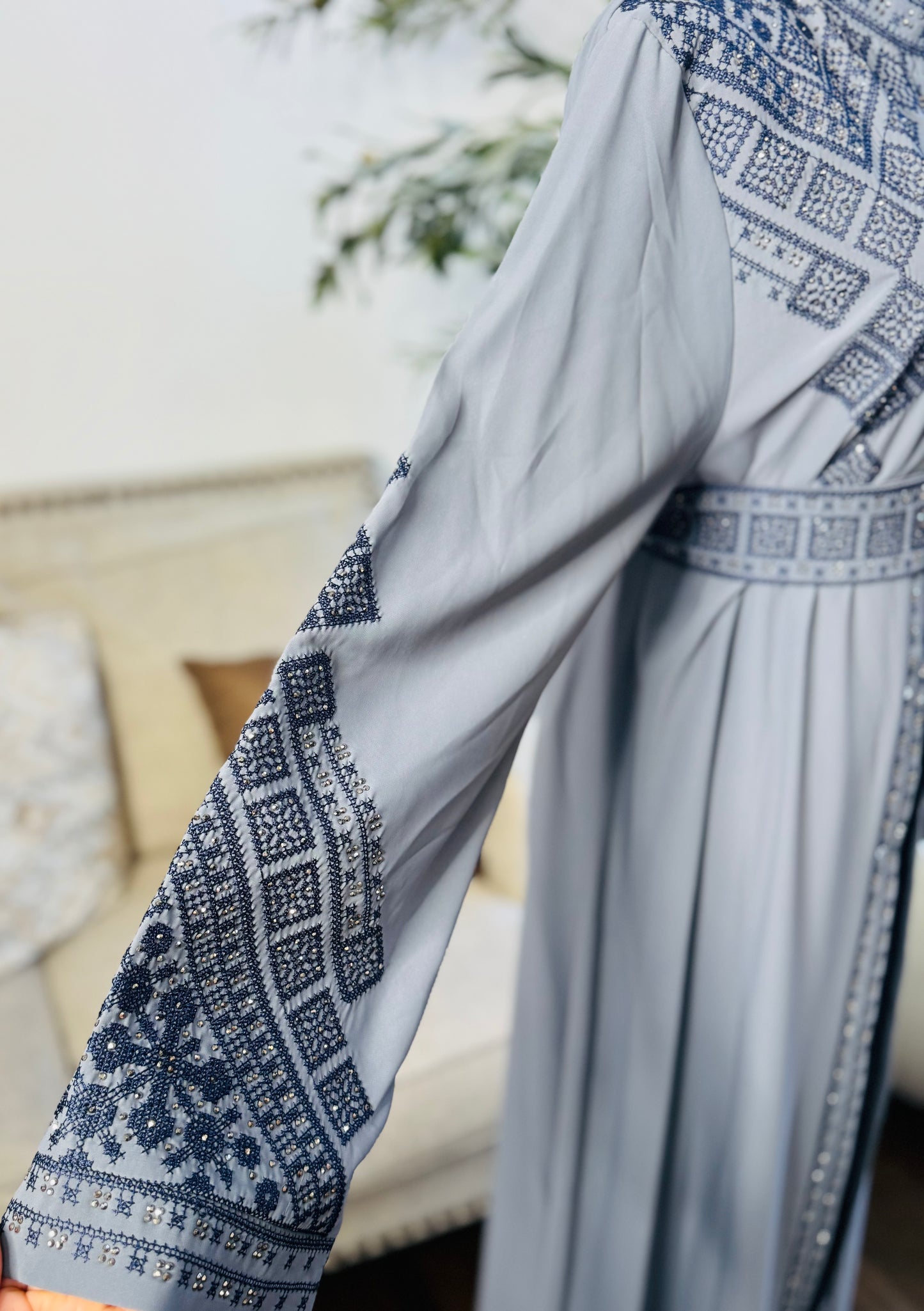 3 pcs Palestinian traditional embroidered tatreez open abaya Thobe