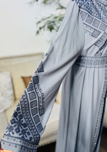 3 pcs Palestinian traditional embroidered tatreez open abaya Thobe