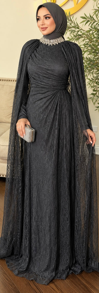 Crystal Grace Gown Turtle neck Lace Evening Dress