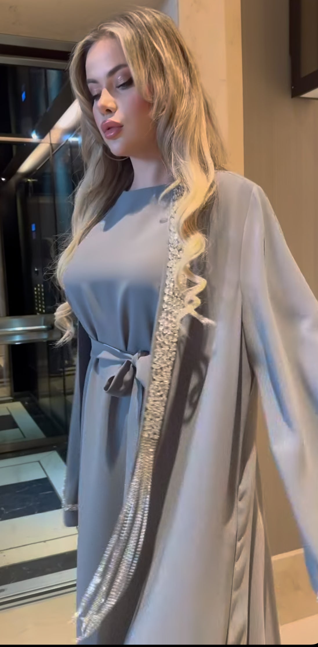luxury 3-piece embellished crystal abaya