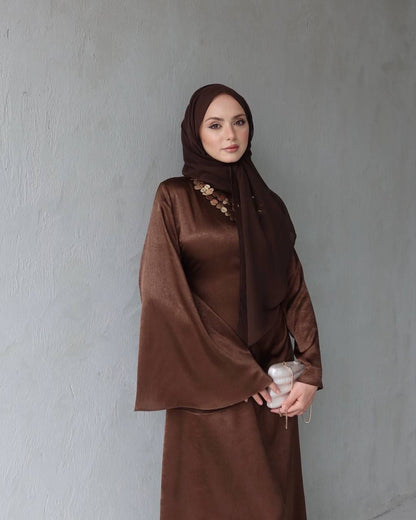 Soft Satin Dress Wide Bell Sleeves