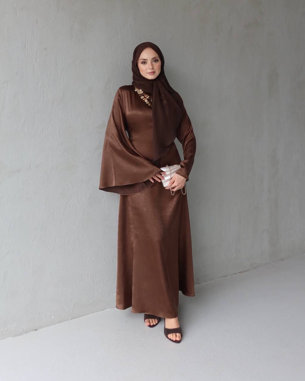 Soft Satin Dress Wide Bell Sleeves