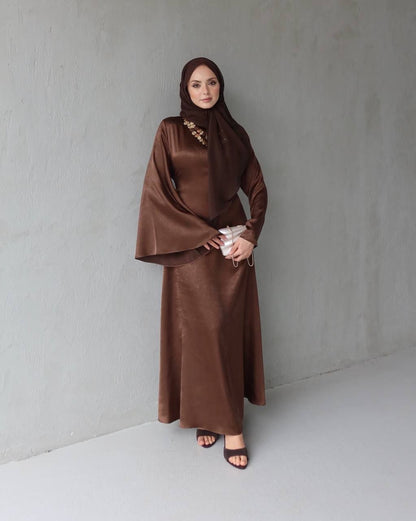 Soft Satin Dress Wide Bell Sleeves