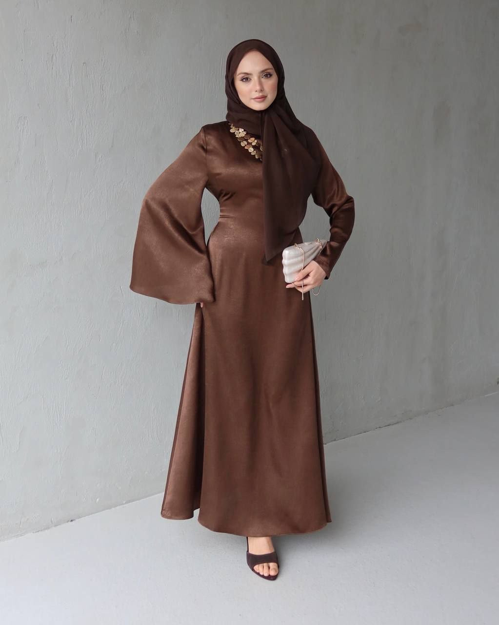 Soft Satin Dress Wide Bell Sleeves