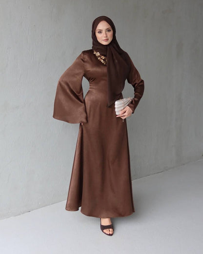 Soft Satin Dress Wide Bell Sleeves