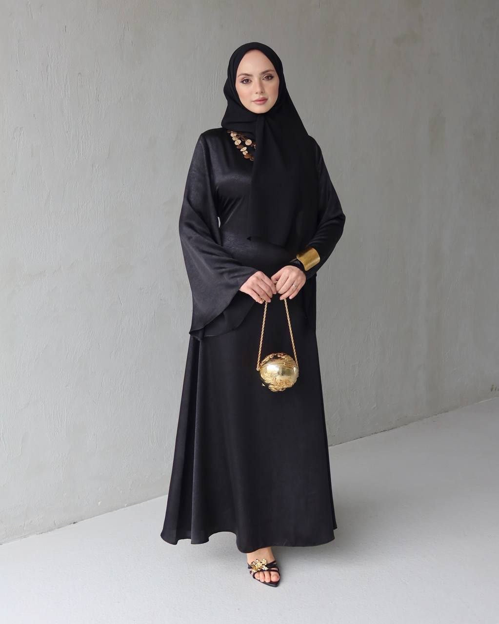 Soft Satin Dress Wide Bell Sleeves