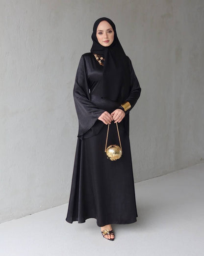 Soft Satin Dress Wide Bell Sleeves