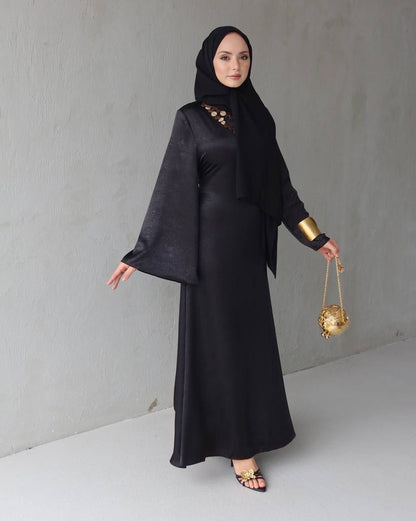 Soft Satin Dress Wide Bell Sleeves