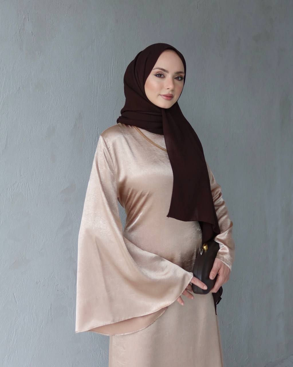 Soft Satin Dress Wide Bell Sleeves