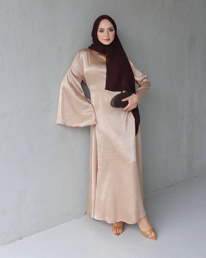Soft Satin Dress Wide Bell Sleeves