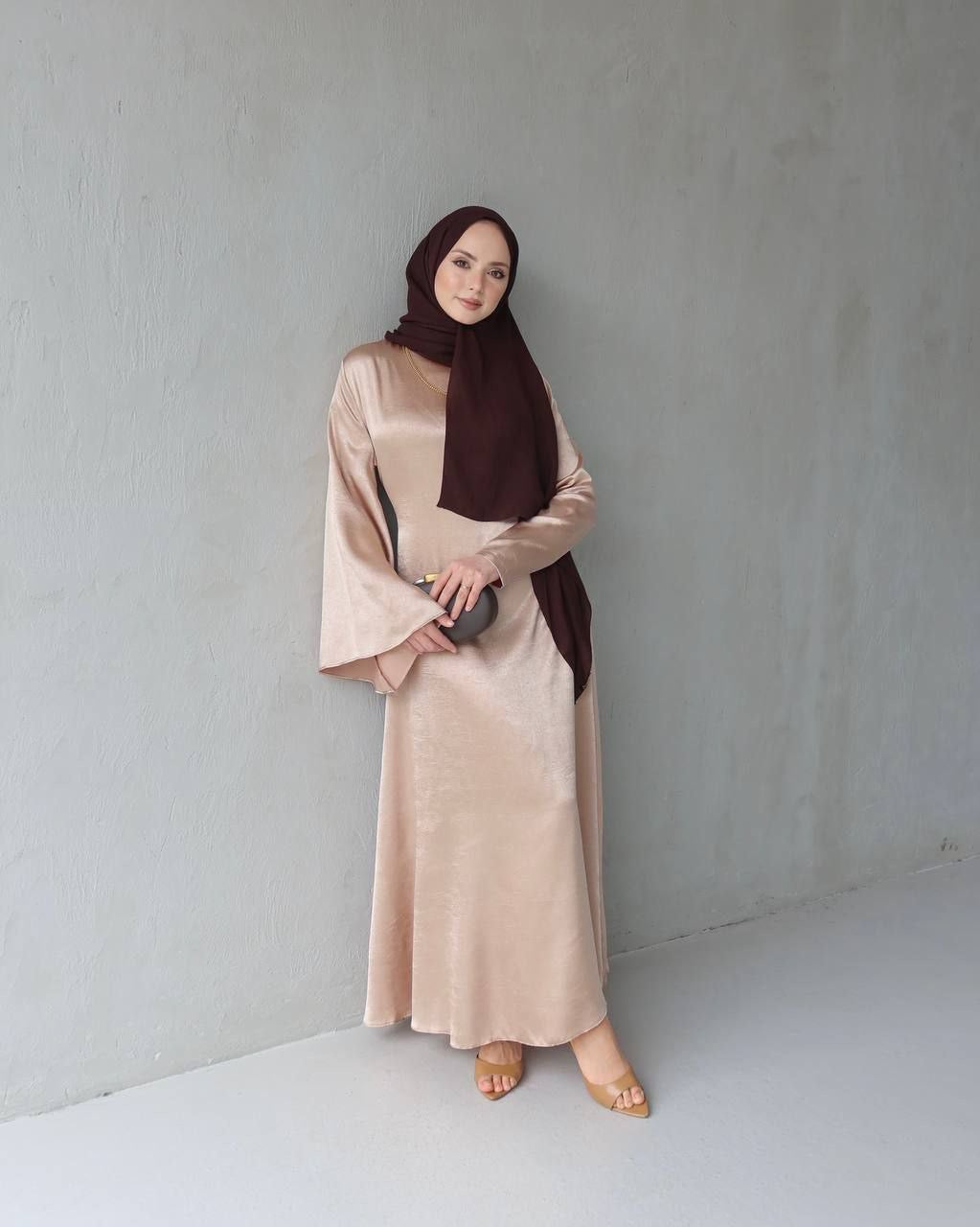 Soft Satin Dress Wide Bell Sleeves