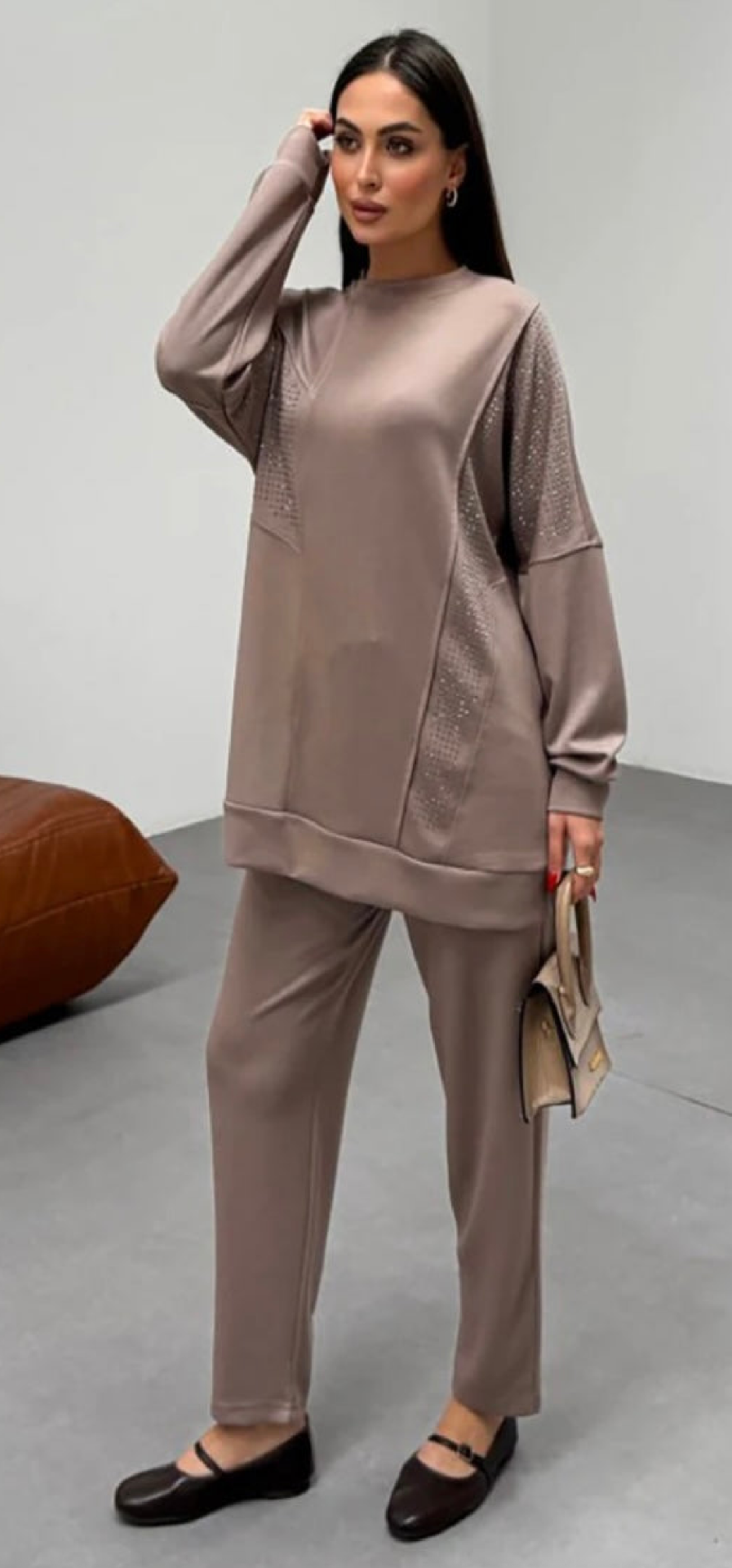 Everyday Modest taupe Two-Piece Set with Embellishments