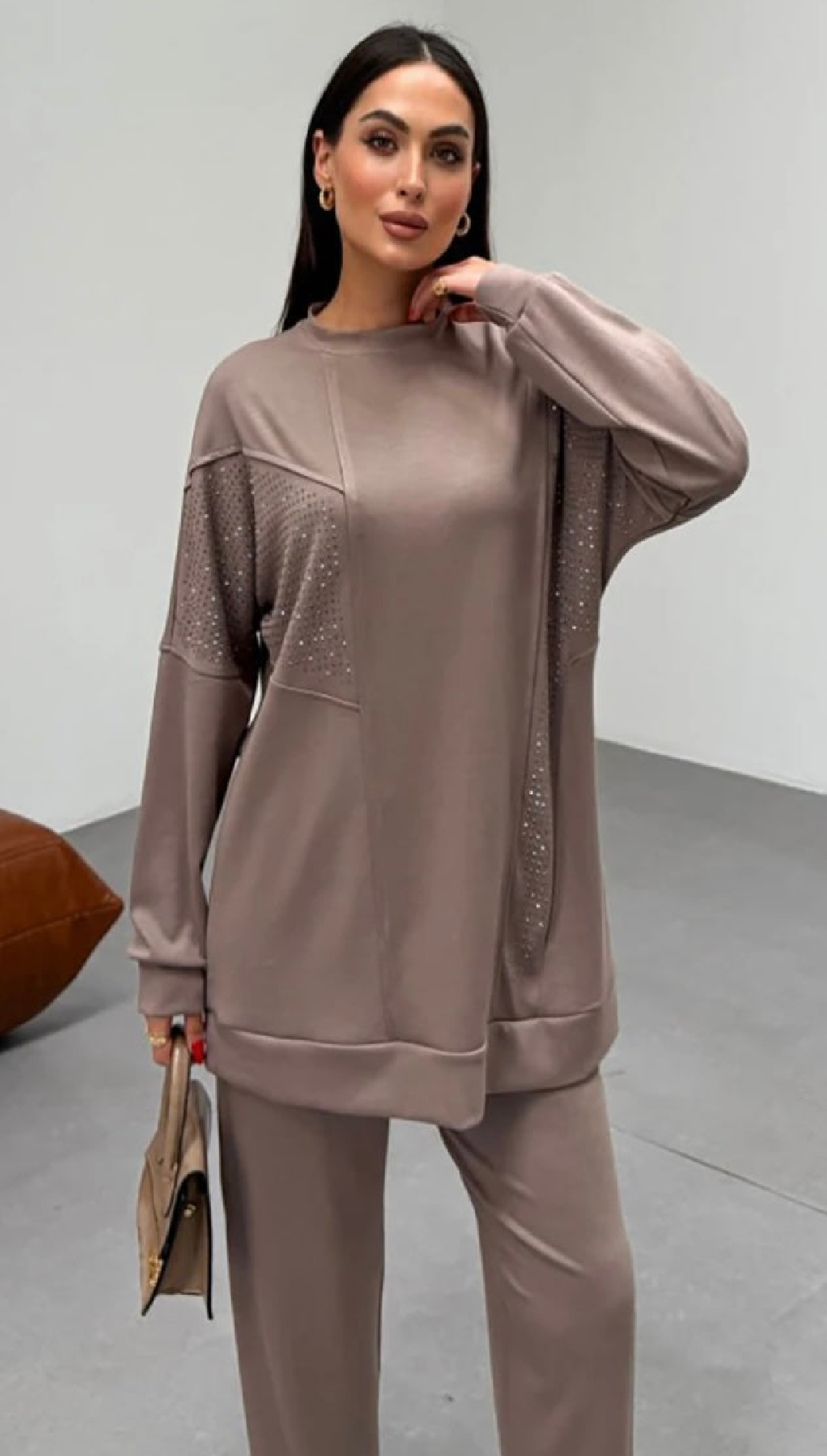 Everyday Modest taupe Two-Piece Set with Embellishments