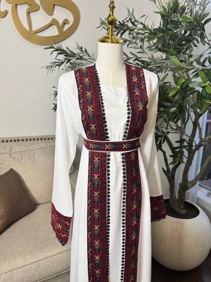 3 pcs Palestinian traditional embroidered tatreez open abaya Thobe