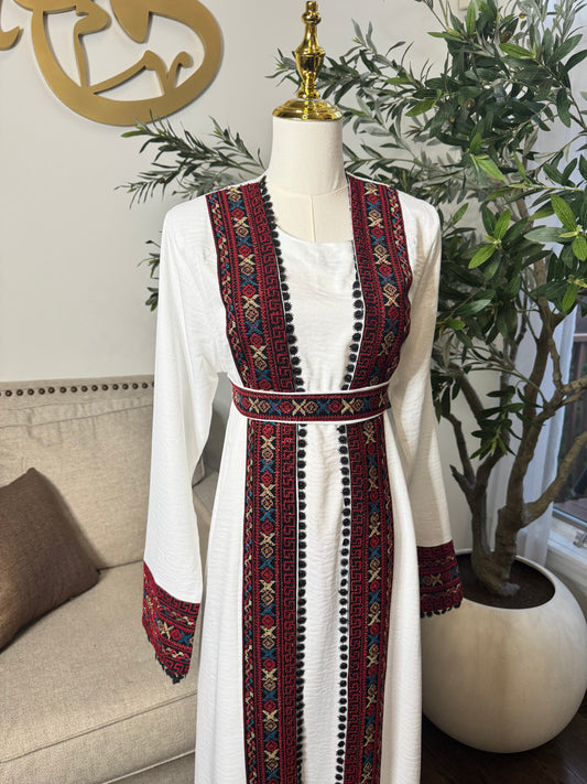 3 pcs Palestinian traditional embroidered tatreez open abaya Thobe