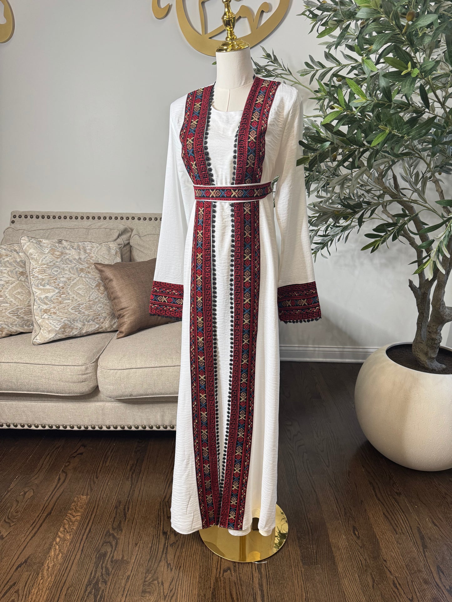 3 pcs Palestinian traditional embroidered tatreez open abaya Thobe