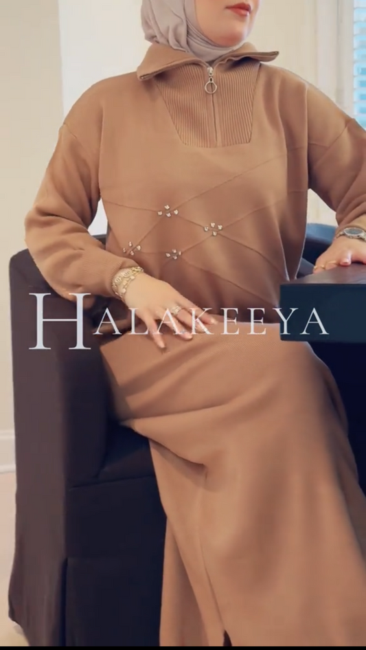 Chic Embellished Camel color Knit Maxi Relaxed Long Winter